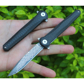 Damascus Blade Material  J151 Quick Opening Carbon Fiber Pocket Folding Knife UD406671